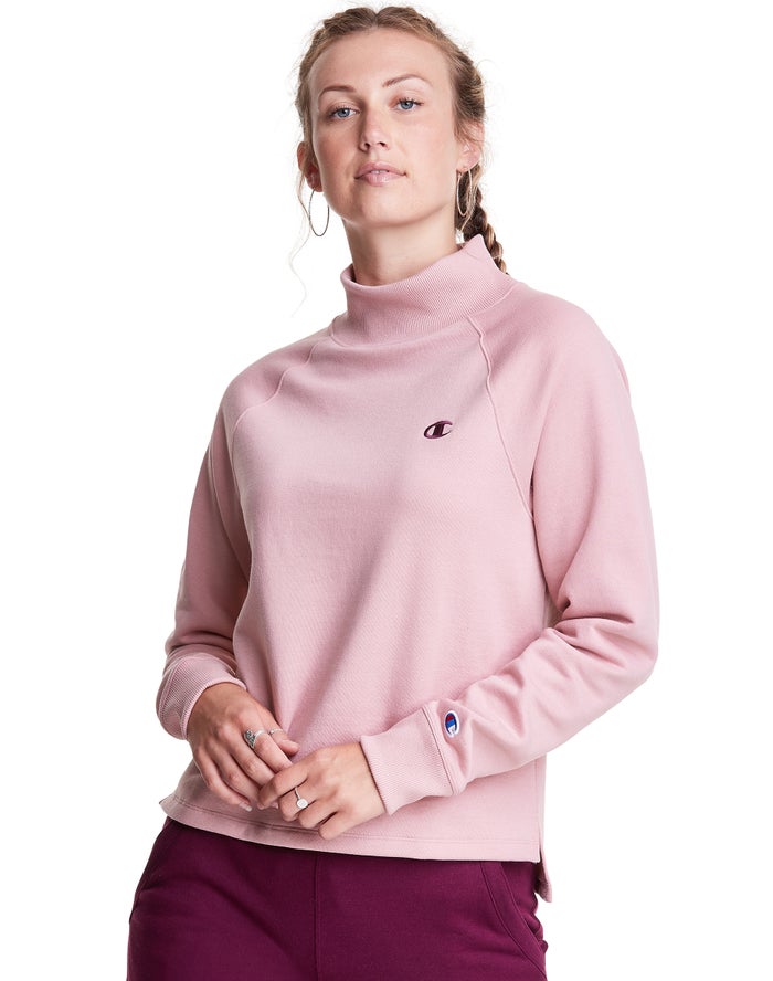 Champion Powerblend Fleece Mock Neck Embroidered Logo Sweatshirt Dames - Beige - Belgie 5196BMOYC